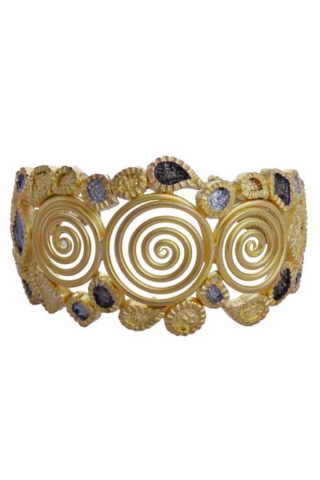 Mira By Radhika Jain_Gold Plated Metal Carved Bracelet_Online_at_Aza_Fashions