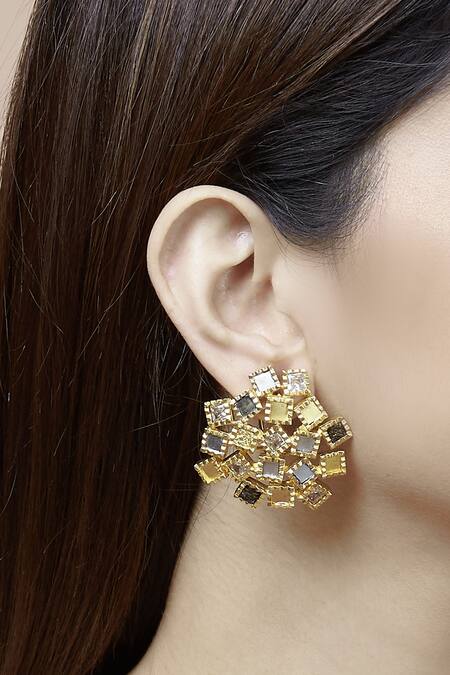 Mira By Radhika Jain Gold Plated Metal Carved Stud Earrings