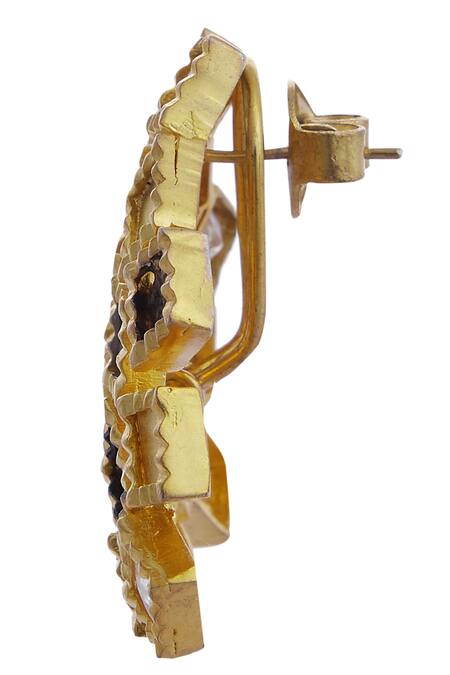 Mira By Radhika Jain_Gold Plated Metal Carved Stud Earrings_Online_at_Aza_Fashions