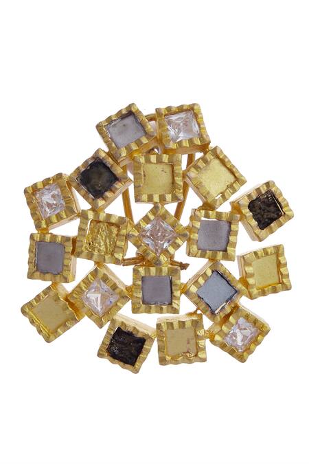 Shop_Mira By Radhika Jain_Gold Plated Metal Carved Stud Earrings_Online_at_Aza_Fashions