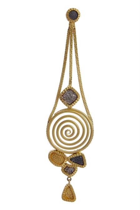 Mira By Radhika Jain Gold Plated Metal Carved Long Earrings Online at Aza Fashions Mira By Radhika Jain_Gold Plated Metal Carved Long Earrings_Online_at_Aza_Fashions