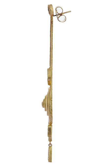 Buy Mira By Radhika Jain Gold Plated Metal Carved Long Earrings Online at Aza Fashions Buy_Mira By Radhika Jain_Gold Plated Metal Carved Long Earrings_Online_at_Aza_Fashions