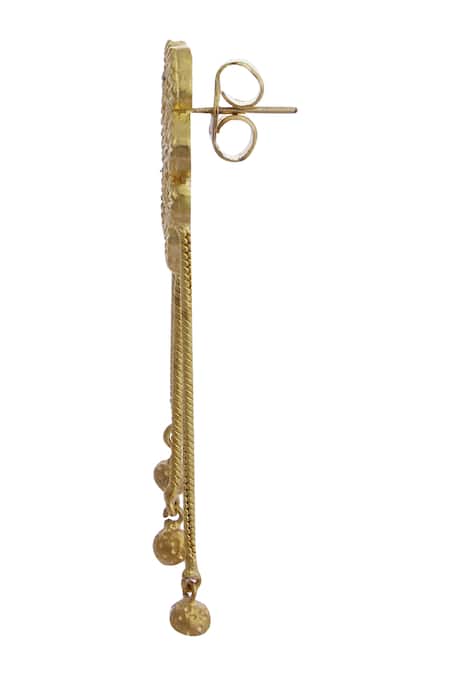 Buy_Mira By Radhika Jain_Gold Plated Carved Tassel Earrings_Online_at_Aza_Fashions