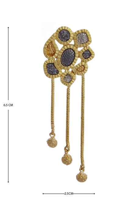 Shop_Mira By Radhika Jain_Gold Plated Carved Tassel Earrings_Online_at_Aza_Fashions