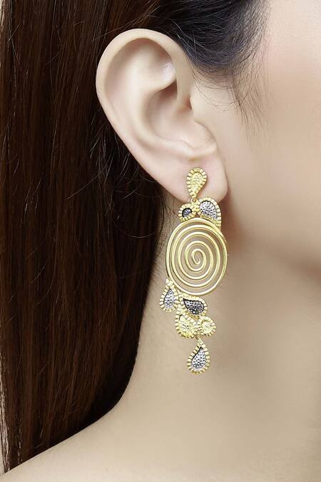 Mira By Radhika Jain Gold Plated Metal Carved Dangler Earrings