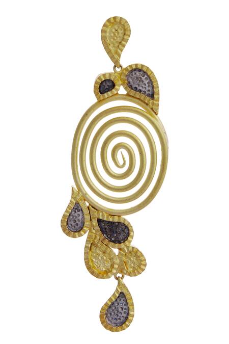Mira By Radhika Jain_Gold Plated Metal Carved Dangler Earrings_Online_at_Aza_Fashions