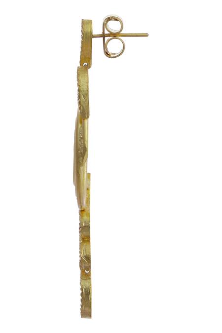 Buy_Mira By Radhika Jain_Gold Plated Metal Carved Dangler Earrings_Online_at_Aza_Fashions