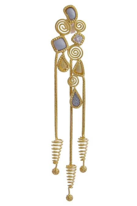 Mira By Radhika Jain_Gold Plated Stone Geometric Earrings_Online_at_Aza_Fashions