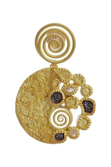 Mira By Radhika Jain_Gold Plated Carved Danglers_Online_at_Aza_Fashions