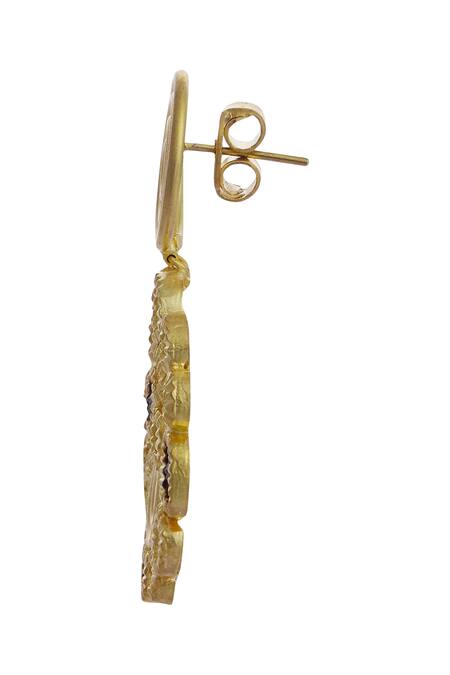 Buy_Mira By Radhika Jain_Gold Plated Carved Danglers_Online_at_Aza_Fashions