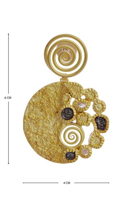 Shop_Mira By Radhika Jain_Gold Plated Carved Danglers_Online_at_Aza_Fashions