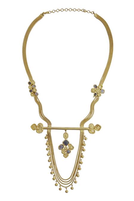 Shop Mira By Radhika Jain Gold Plated Tiered Necklace at Aza Fashions Shop_Mira By Radhika Jain_Gold Plated Tiered Necklace_at_Aza_Fashions