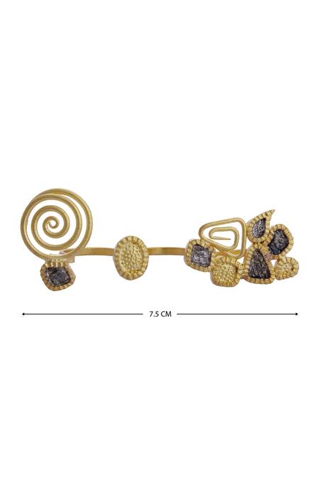Shop_Mira By Radhika Jain_Gold Plated Carved Two Finger Ring_Online_at_Aza_Fashions