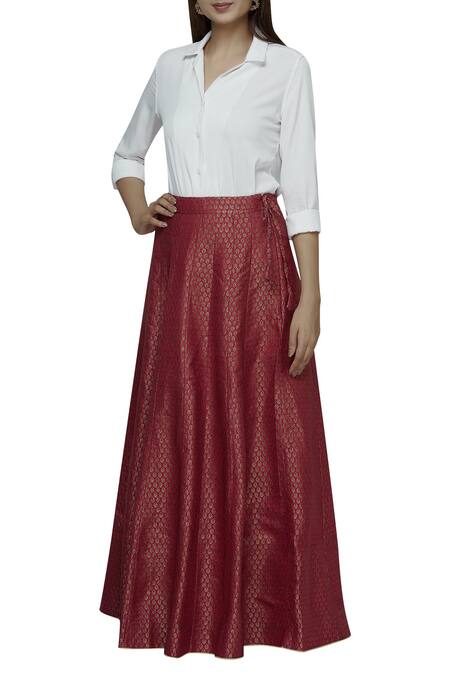 Mysterious Red Rose Jacquard A-Line Skirt - Retro, Indie and Unique Fashion