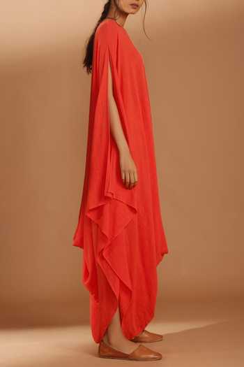 MATI_Coral Draped Dress_Online_at_Aza_Fashions