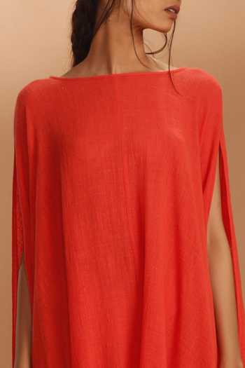 Shop_MATI_Coral Draped Dress_Online_at_Aza_Fashions