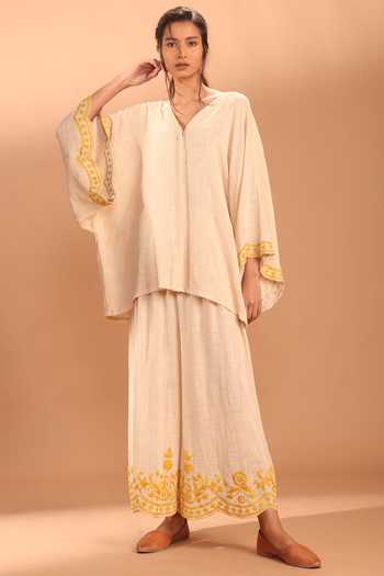 Buy_MATI_Yellow Embroidered Palazzo_Online_at_Aza_Fashions