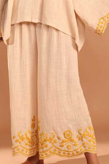MATI_Yellow Embroidered Palazzo_at_Aza_Fashions