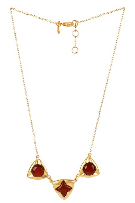 Zariin Gold Plated Carnelian Semi-precious Stone Necklace