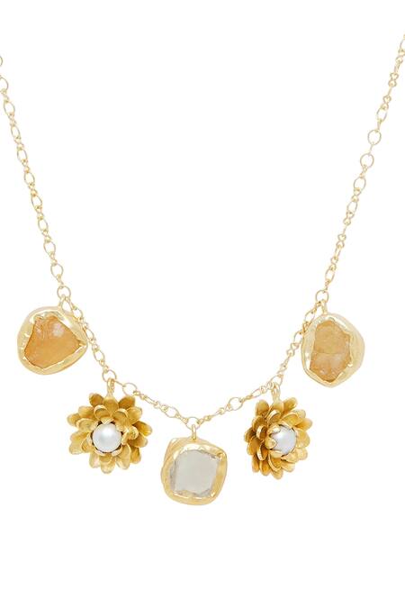 ZARIIN_Gold Plated Beads Charm Necklace_Online_at_Aza_Fashions