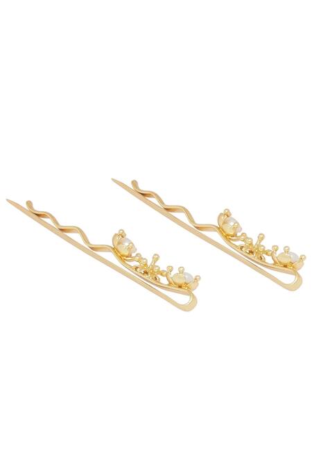 ZARIIN_Gold Beads Hair Pin_Online_at_Aza_Fashions