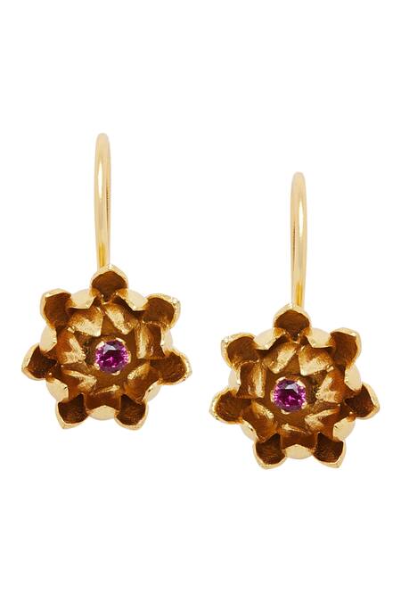 Zariin Gold Plated Stone Floral Earrings