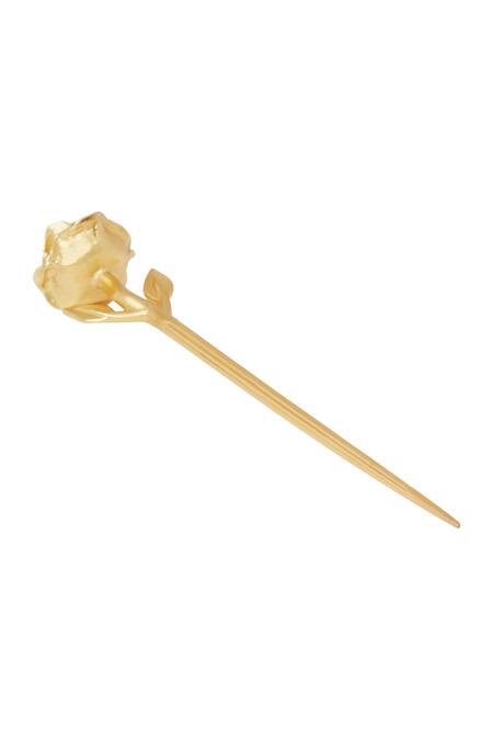 Zariin Gold Stone Floral Bun Stick Online at Aza Fashions Zariin_Gold Stone Floral Bun Stick _Online_at_Aza_Fashions