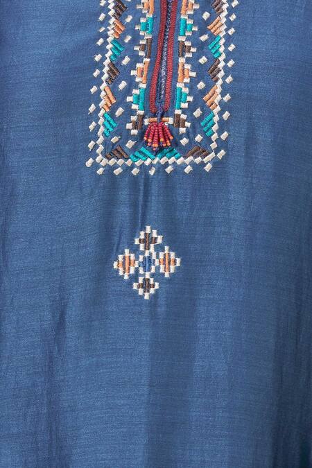 Kora_Blue Chanderi Kurta Set_at_Aza_Fashions