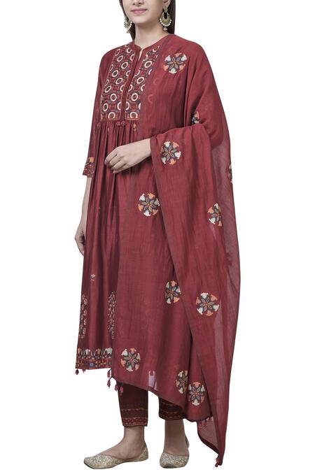 Kora Red Chanderi Kurta Set