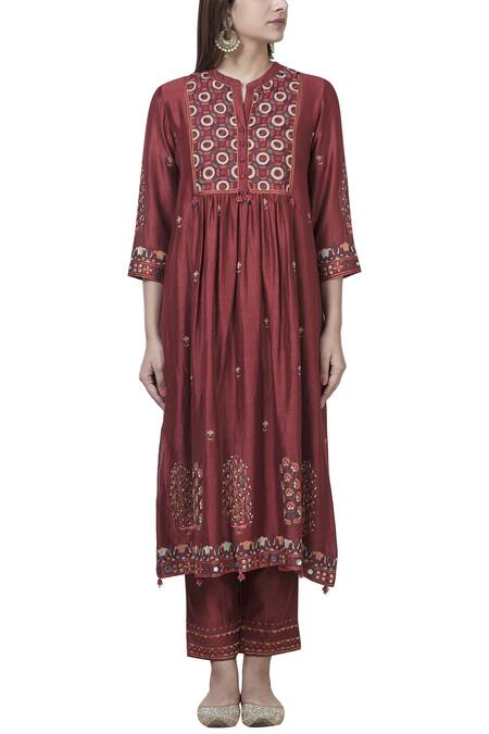 Buy_Kora_Red Chanderi Kurta Set_Online_at_Aza_Fashions