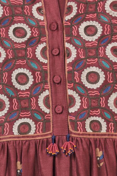 Kora_Red Chanderi Kurta Set_at_Aza_Fashions