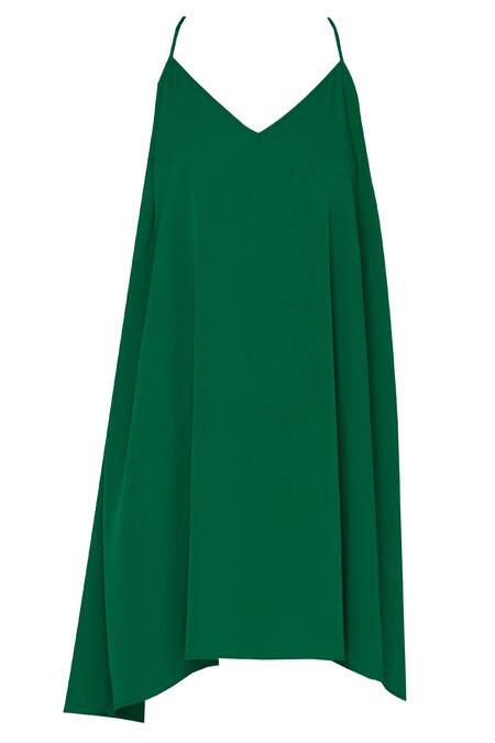 Shop_Amit Aggarwal_Green Crepe Asymmetric Printed Dress_Online_at_Aza_Fashions