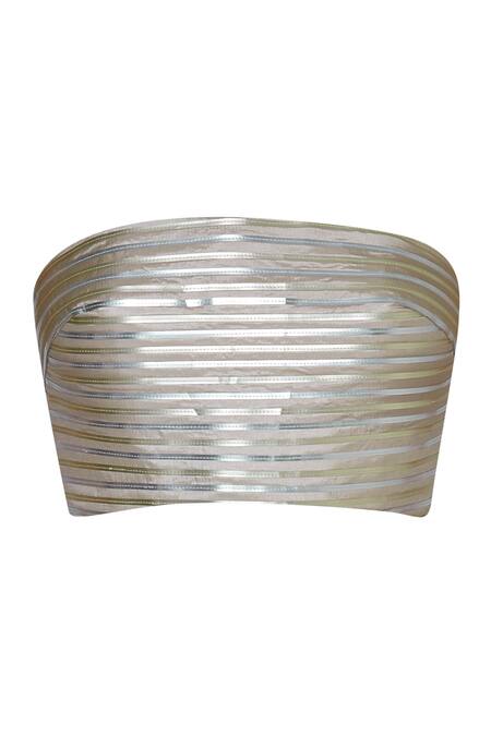 Shop_Amit Aggarwal_Gold Organza Striped Tube Top_Online_at_Aza_Fashions