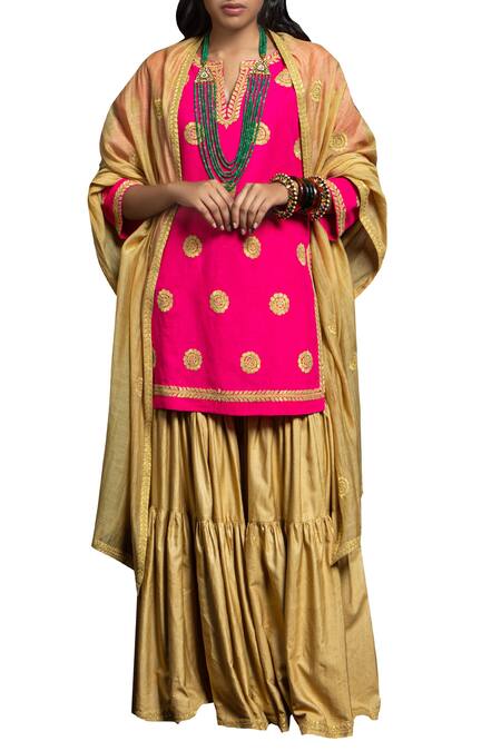 Buy Payal Pratap Beige Matka Silk Round Embroidered Kurta Sharara Set Online at Aza Fashions Buy_Payal Pratap_Beige Matka Silk Round Embroidered Kurta Sharara Set _Online_at_Aza_Fashions