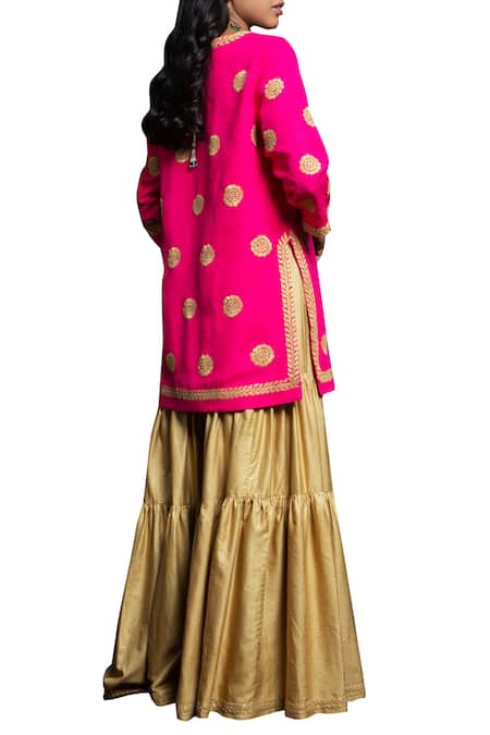 Shop Payal Pratap Beige Matka Silk Round Embroidered Kurta Sharara Set at Aza Fashions Shop_Payal Pratap_Beige Matka Silk Round Embroidered Kurta Sharara Set _at_Aza_Fashions