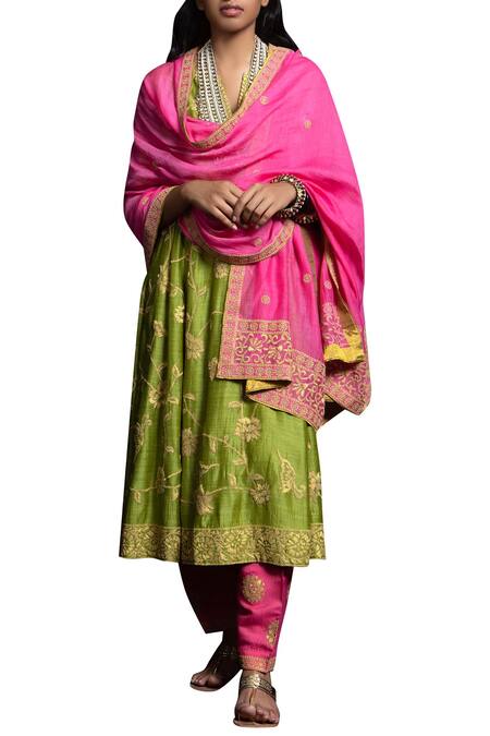Buy Payal Pratap Green Matka Silk Round Embroidered Kurta Set Online at Aza Fashions Buy_Payal Pratap_Green Matka Silk Round Embroidered Kurta Set _Online_at_Aza_Fashions