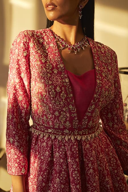 Sana Barreja Pink Chanderi Round Jacket Lehenga Set Online at Aza Fashions Sana Barreja_Pink Chanderi Round Jacket Lehenga Set _Online_at_Aza_Fashions