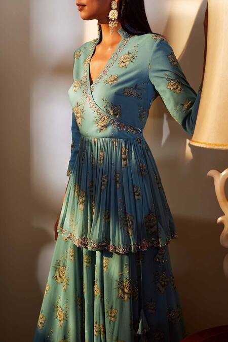 Sana Barreja Green Georgette Band Embroidered Lehenga Set Online at Aza Fashions Sana Barreja_Green Georgette Band Embroidered Lehenga Set _Online_at_Aza_Fashions