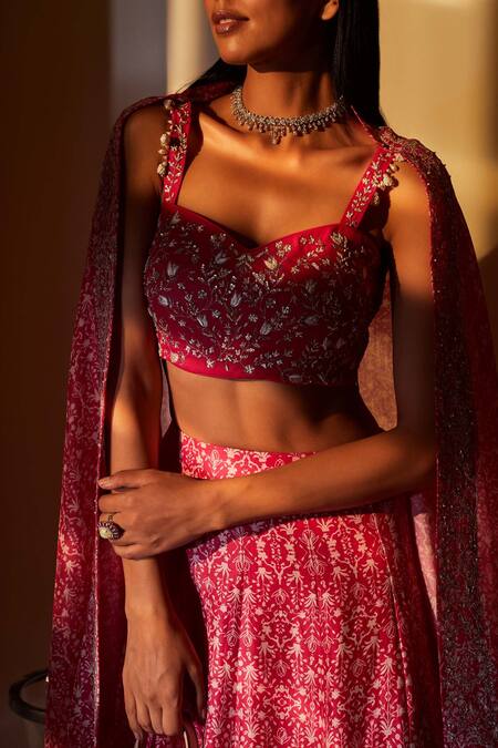 Sana Barreja_Pink Chanderi Sweetheart Neck Bridal Lehenga Set_Online_at_Aza_Fashions