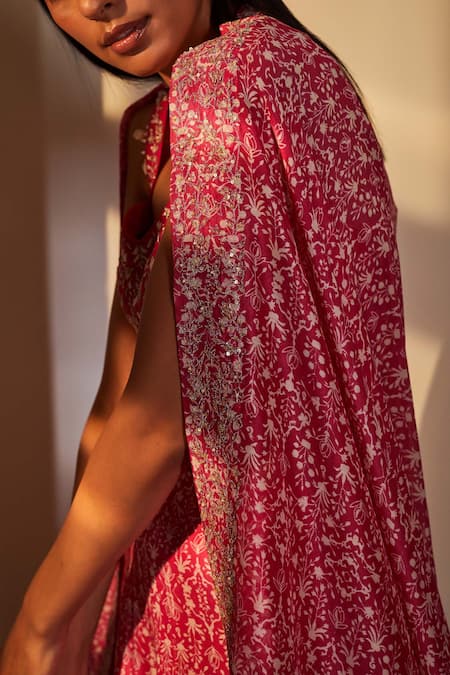 Buy_Sana Barreja_Pink Chanderi Sweetheart Neck Bridal Lehenga Set_Online_at_Aza_Fashions