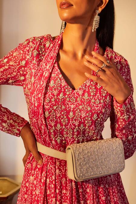 Sana Barreja Pink Georgette V Neck Embroidered Anarkali Online at Aza Fashions Sana Barreja_Pink Georgette V Neck Embroidered Anarkali _Online_at_Aza_Fashions