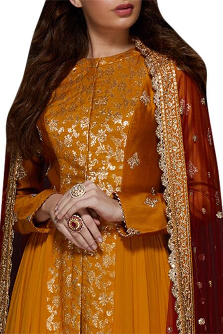 Shop_Vikram Phadnis_Yellow Embroidered Kurta Set_at_Aza_Fashions