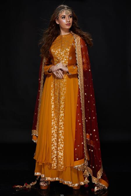 Vikram Phadnis_Yellow Embroidered Kurta Set_Online_at_Aza_Fashions