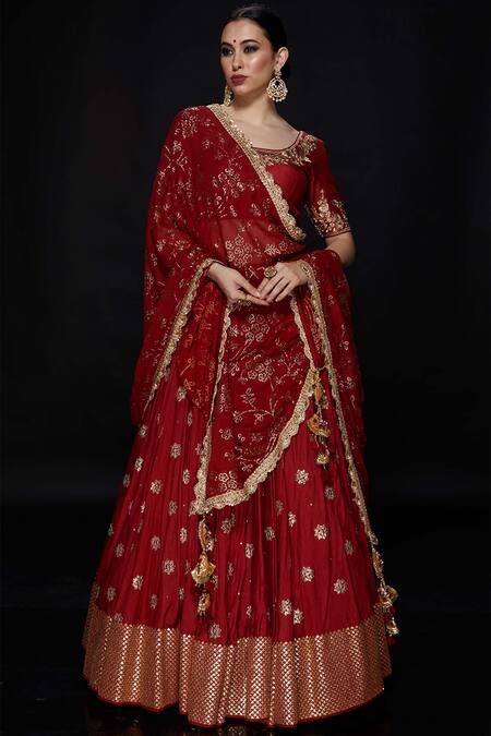 Vikram Phadnis Raw Silk Embroidered Lehenga Set Online at Aza Fashions Vikram Phadnis_Raw Silk Embroidered Lehenga Set_Online_at_Aza_Fashions