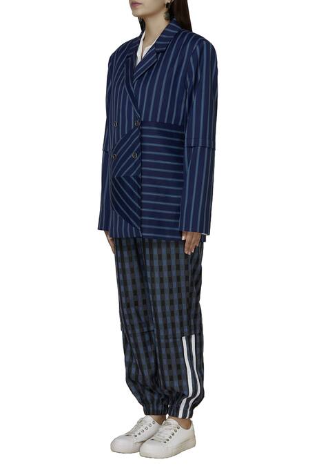 Two Point Two Blue Striped Blazer Online at Aza Fashions Two Point Two_Blue Striped Blazer_Online_at_Aza_Fashions