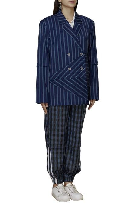 Buy Two Point Two Blue Striped Blazer Online at Aza Fashions Buy_Two Point Two_Blue Striped Blazer_Online_at_Aza_Fashions