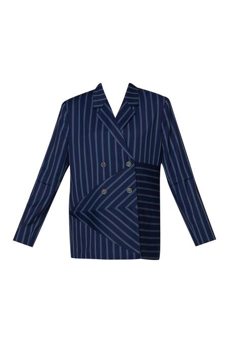 Shop Two Point Two Blue Striped Blazer Online at Aza Fashions Shop_Two Point Two_Blue Striped Blazer_Online_at_Aza_Fashions