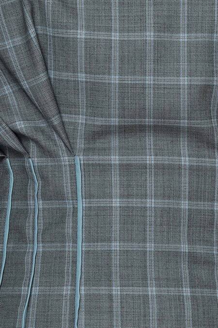 Two Point Two_Blue Cotton Wool Blend Checkered Dress_at_Aza_Fashions