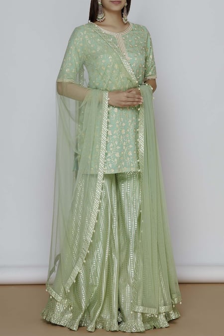 Kresha Lulla Green Chanderi Kurta Sharara Set