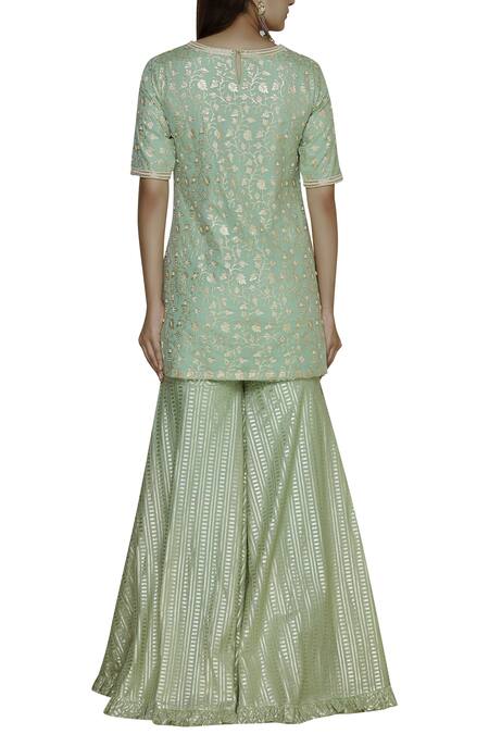 Buy_Kresha Lulla_Green Chanderi Kurta Sharara Set_Online_at_Aza_Fashions